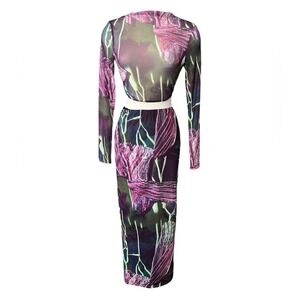 Blanc Clothing Abstract Print Mesh Set Top Skirt Medium Feminine Coquette Artsy